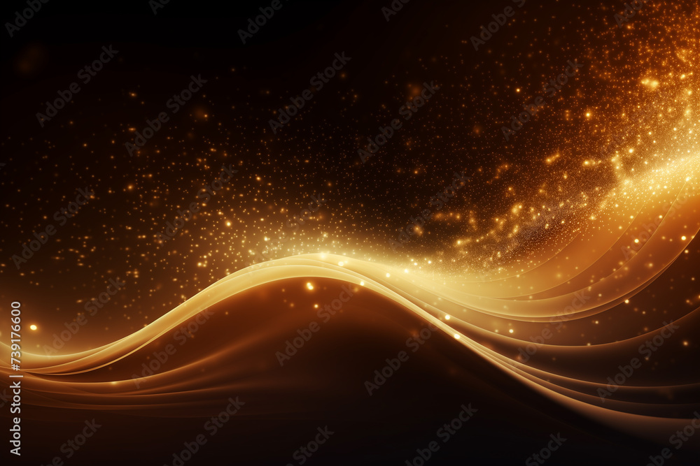 Modern gold wave line smooth and particle abstract on black background Modern gold wave line smooth and particle abstract on black background