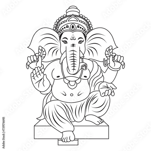 Outline illustration of Lord Ganesh on a clean white background.