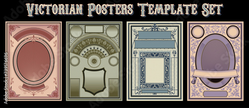 Victorian Posters Template Set. Banknote, Certificate, Diploma Backgrounds