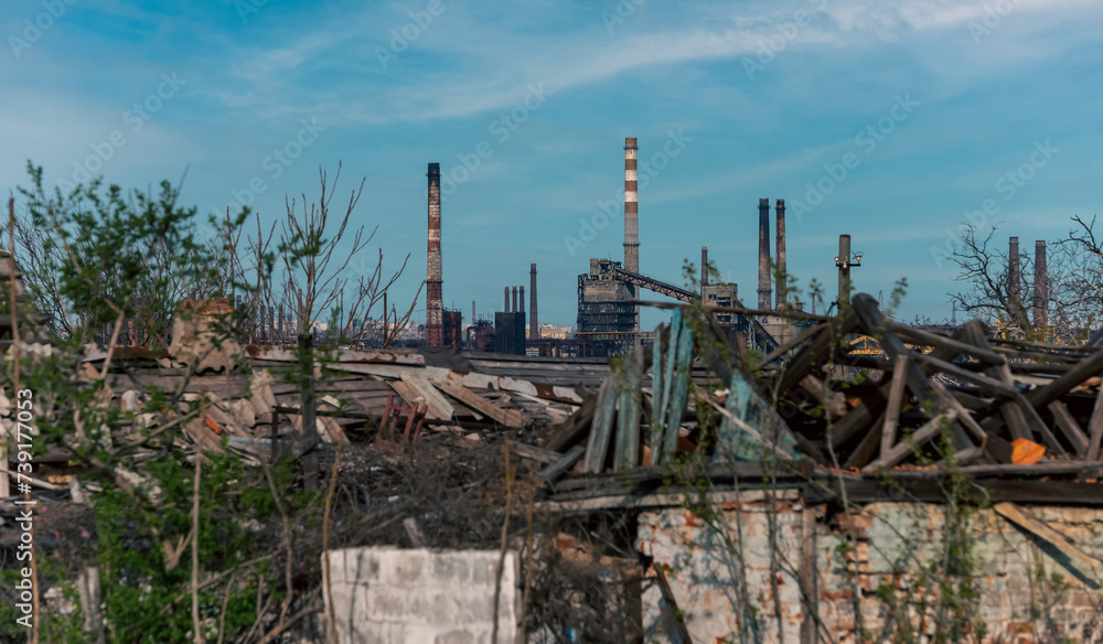 destroyed buildings of the workshop of the Azovstal plant in Mariupol Ukraine