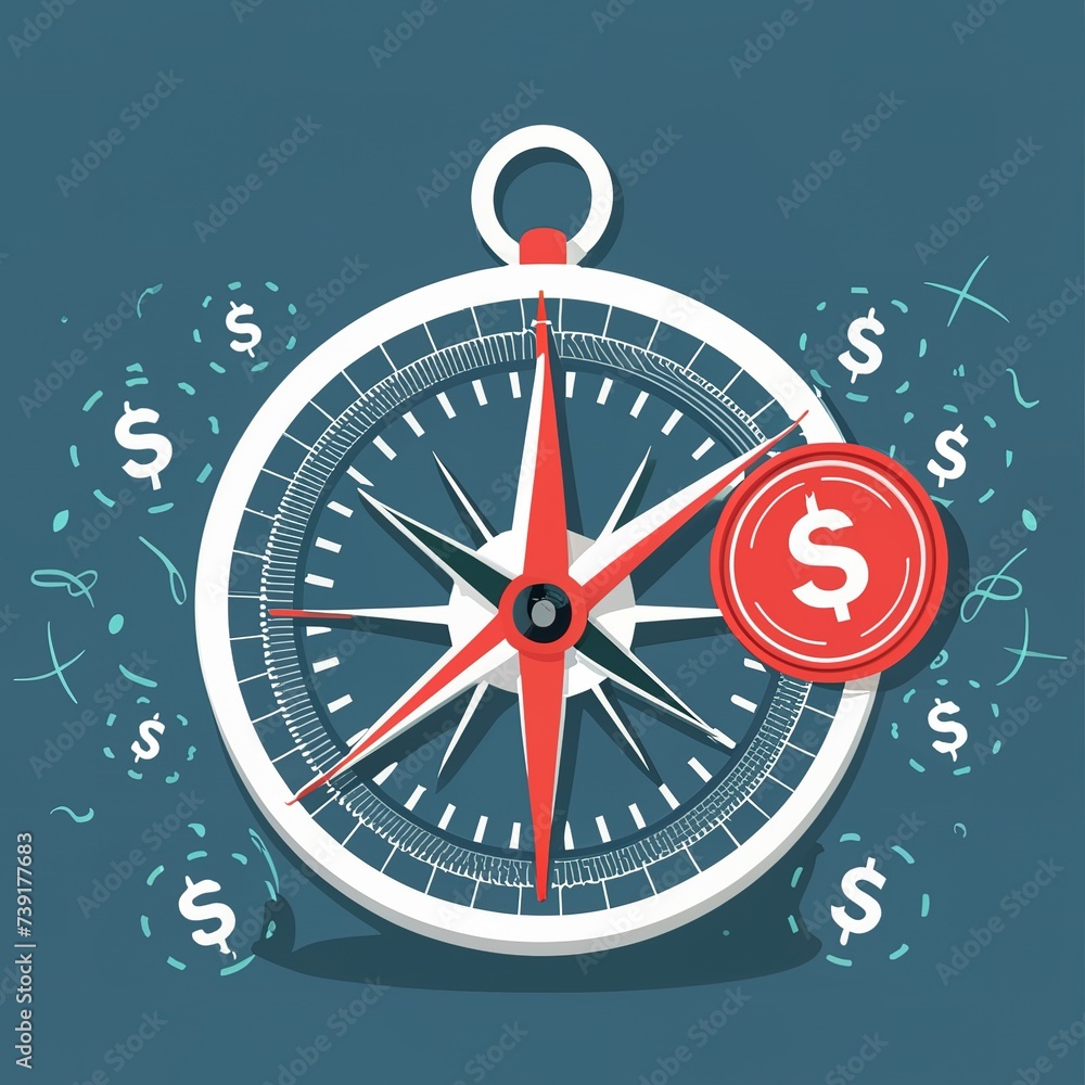Compass on stock price report investment concept Compass on stock price report investment concept