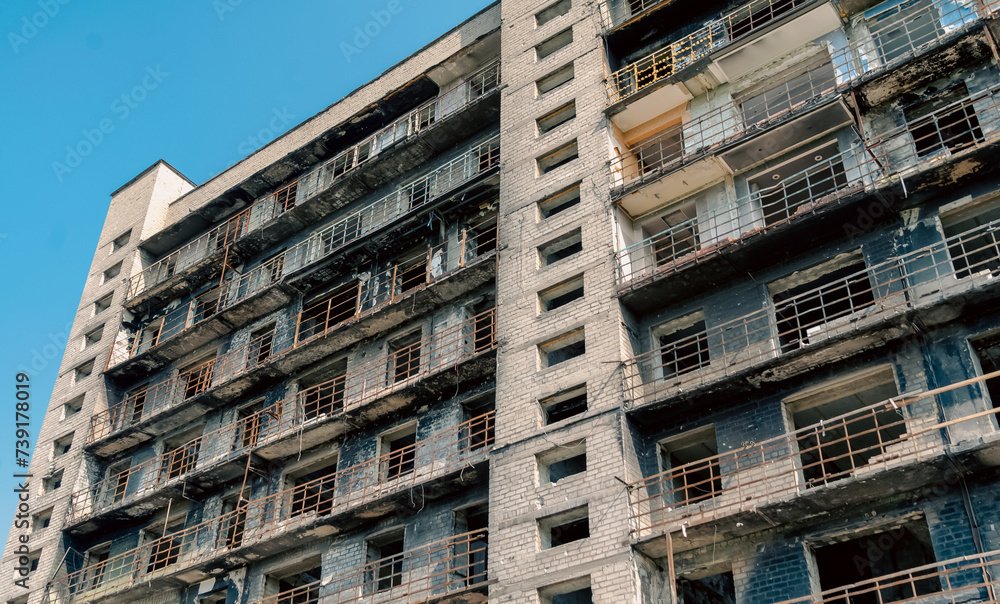 destroyed and burned houses in the city Russia Ukraine war