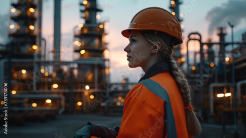 Female engineer at oil refinery 