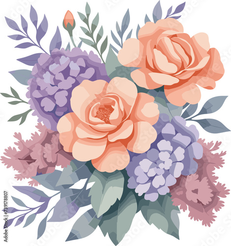 Orange and violet flowers bouquet illustration isolated on transparent background svg  pastel painting design for mother  greeting card and wedding invitation