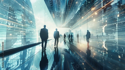 Businessmen in the network city of the future world