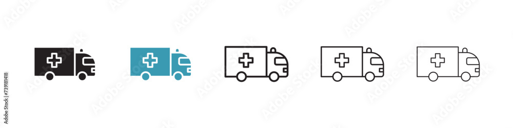 Emergency Vehicle Vector Icon Set. Hospital Transport Vector Symbol for UI Design.