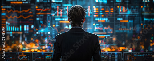 Businessman Analyzing Data focused on computer screen analytics © Atchariya63