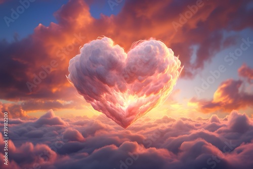 A Heart Shaped Cloud in a Sunset Sky. Concept Nature Photography, Sunset Scenes, Cloud Formations, Romantic Atmosphere