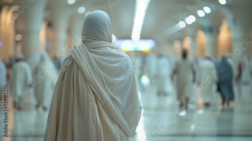 Group of People walking together doing Islamic Hajj pilgrimage or Umrah photo