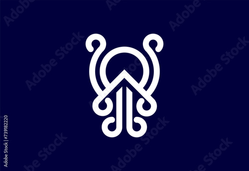 Line art style octopus logo design template vector illustration