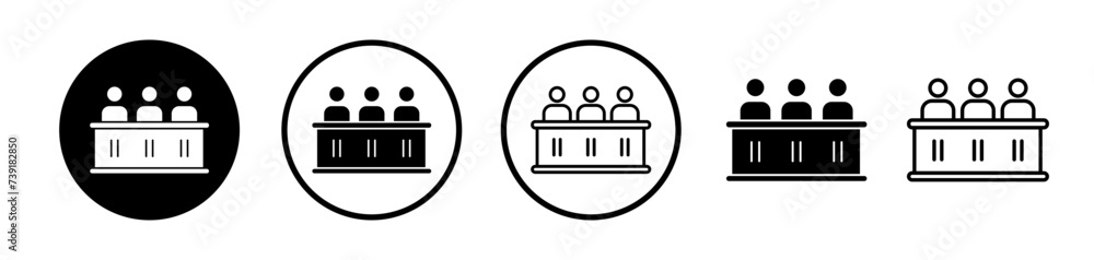 Legal Tribunal Line Icon. Court Panel Icon in Black and White Color. - obrazy, fototapety, plakaty 