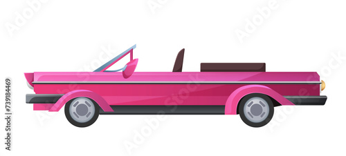 Pink classic convertible car, luxury old fashion vehicle for girl vector illustration