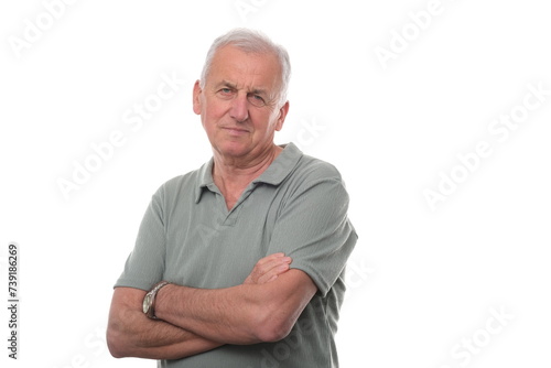 Handsome man 70+ on a white background.