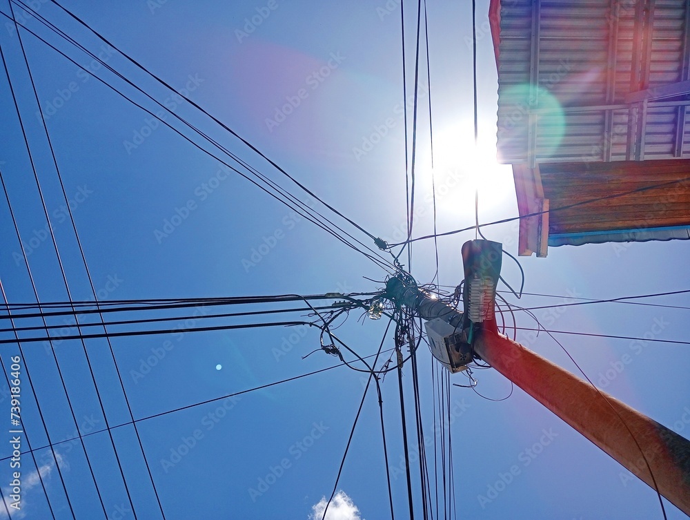 Obraz premium Electric power pole supply