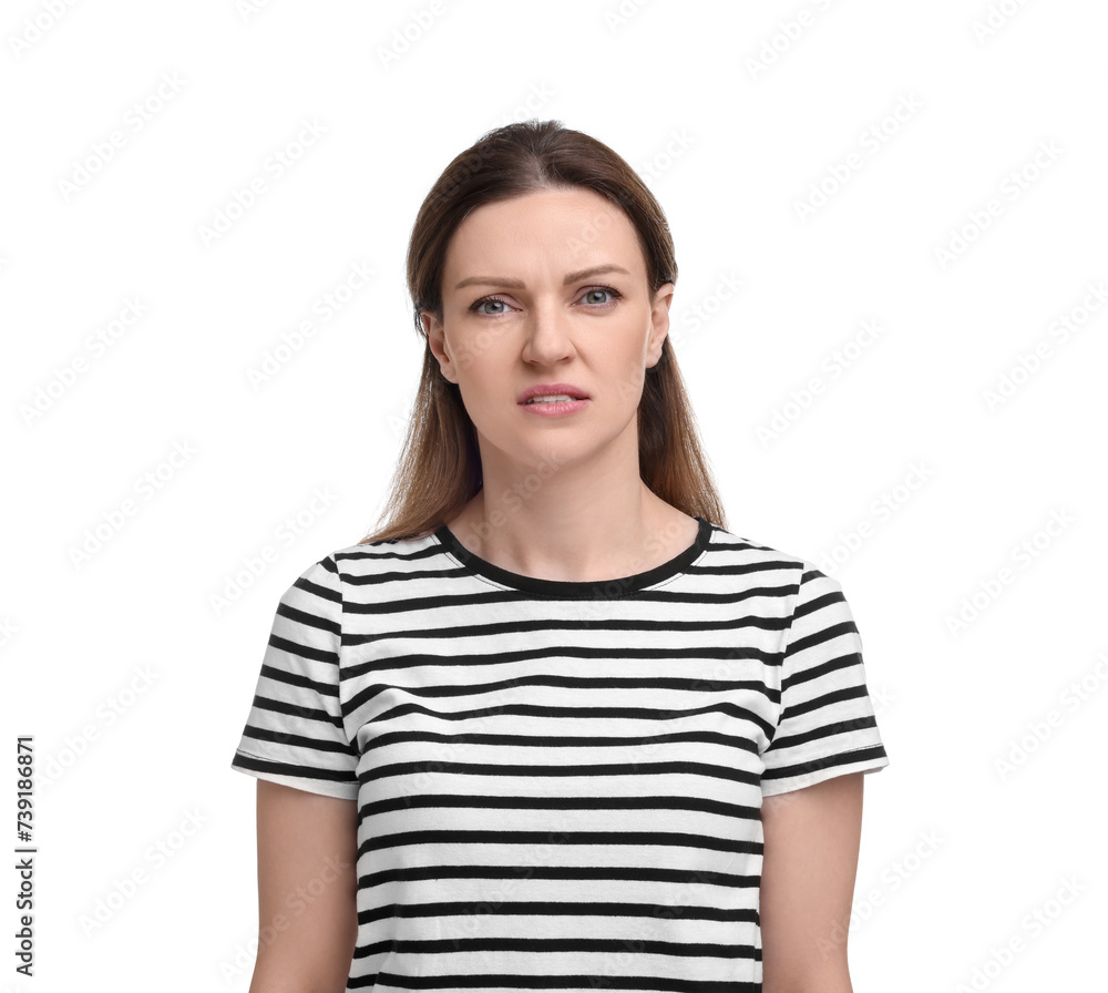 Portrait of sad woman on white background Portrait of sad woman on white background