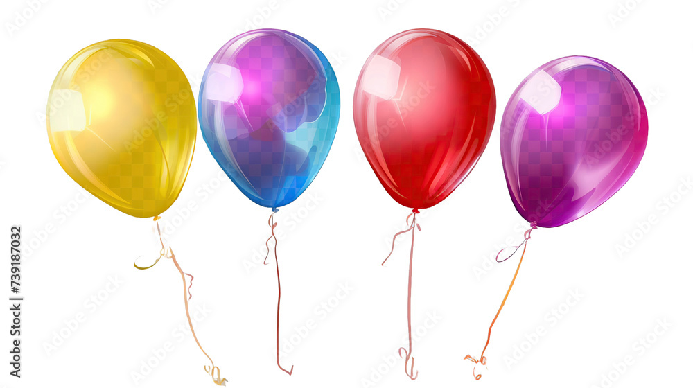 colorful flying balloons on transparent background