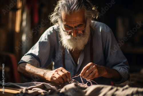 photography showcasing the sustainable practice of repairing damaged clothes capturing the skilled hands of tailors and individuals as they mend and breathe new life into worn fabrics