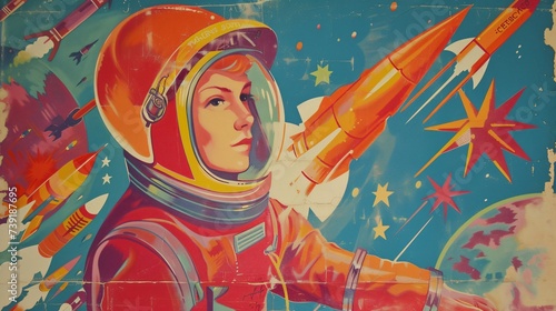 Colorful Retro Futuristic Space Poster photo