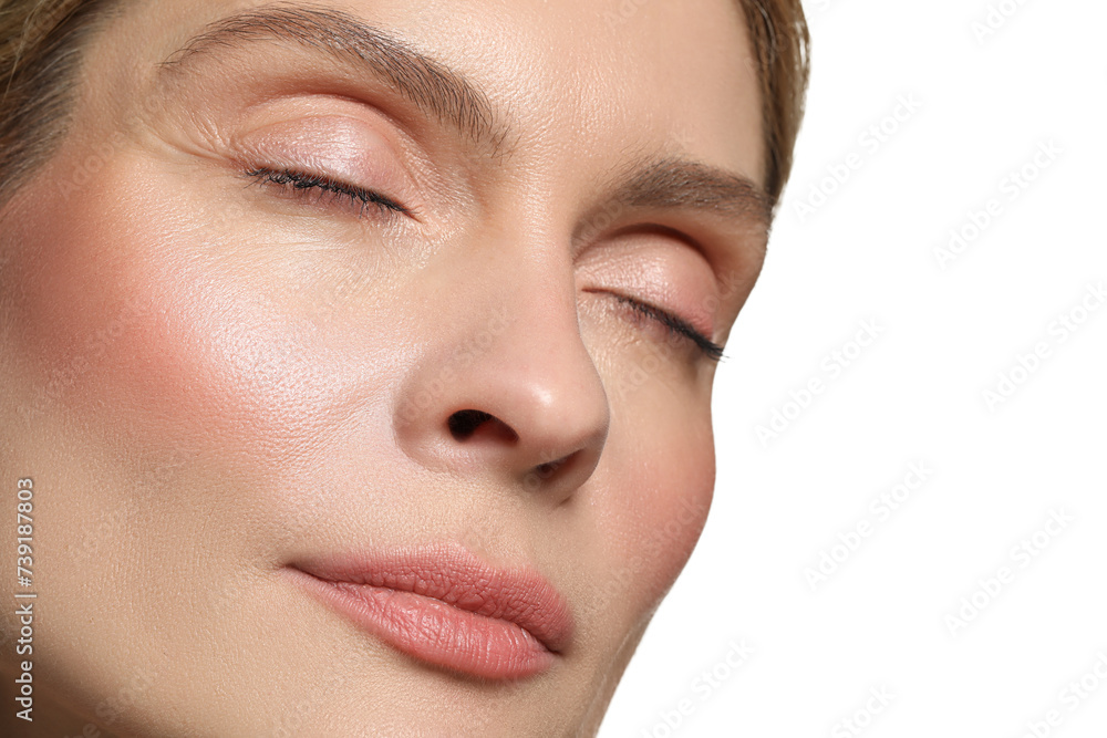 Beautiful woman with healthy skin on white background, closeup Beautiful woman with healthy skin on white background, closeup