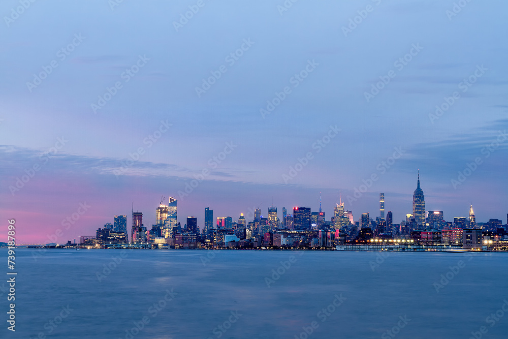 View of Midtown Manhattan at sunset from Long Island City, Queens, New York City.
