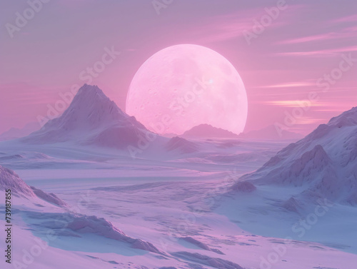 Surreal Pink Moonrise over