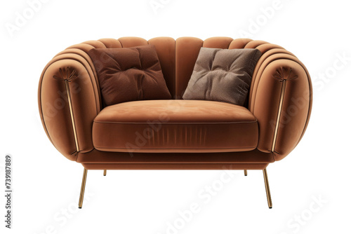 Beautiful modern luxury front facing armchair on transparent background, Png format.
