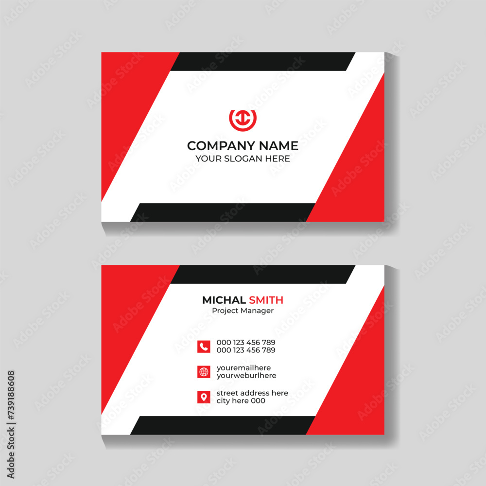 Modern creative business card design template red black colors