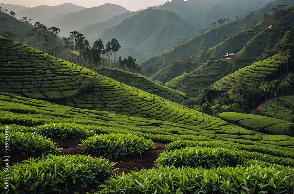 tea plantation landscape background
