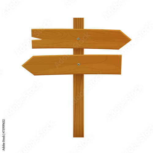 Wooden arrows on stick, brown signboard picket with blank panels pointing right and left vector illustration © lembergvector