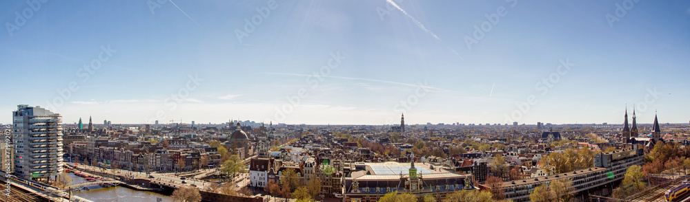 Panoramic aerial view of Amsterdam in a beautiful  day, The Netherlands	