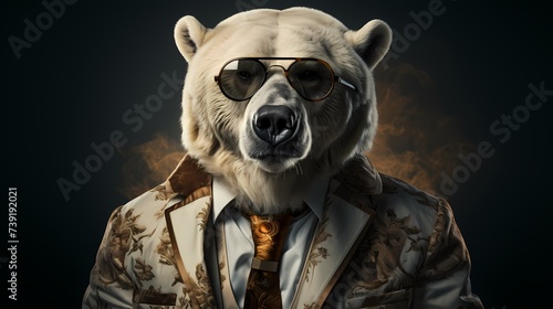 A sophisticated bear dons a tailored suit and stylish glasses, exuding an air of modern elegance.
