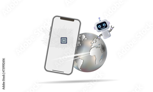 
3d chatbot. Artificial intelligence. The layout of a realistic smartphone, 
a template for the design. Vector image