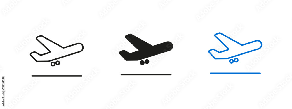 Airplane. The plane takes off. A vector image. A set of icons.