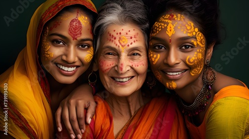 Four Generations of Indian Women, Celebrating Family and Tradition in Vibrant Attire. © Akash