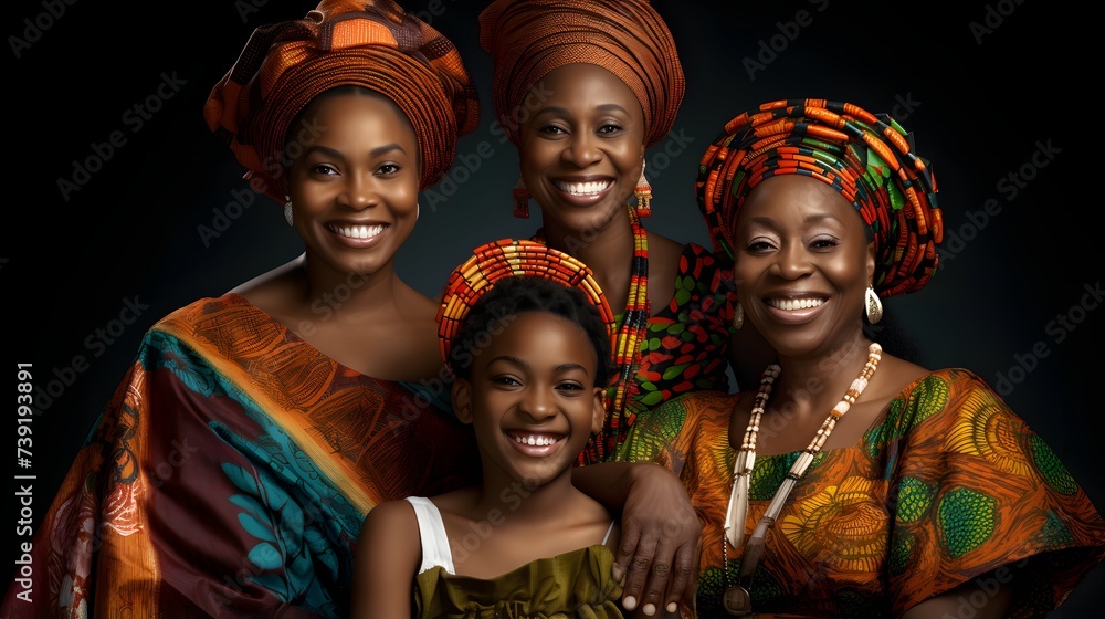 Three Generations of Nigerian Women, Celebrating Family and Tradition in Vibrant Attire.