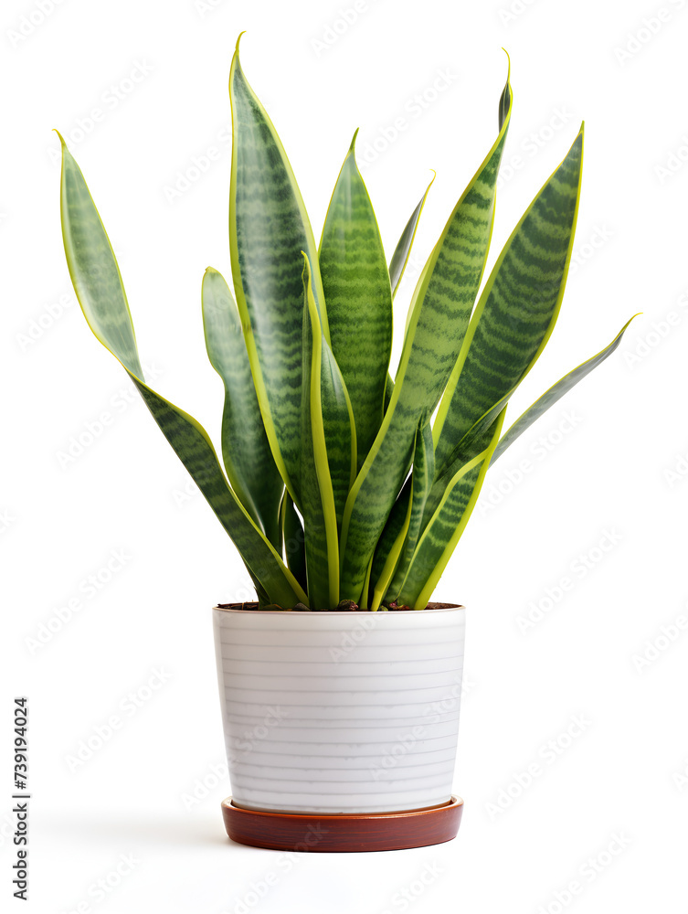 Green snake plant in a white pot on white background Green snake plant in a white pot on white background