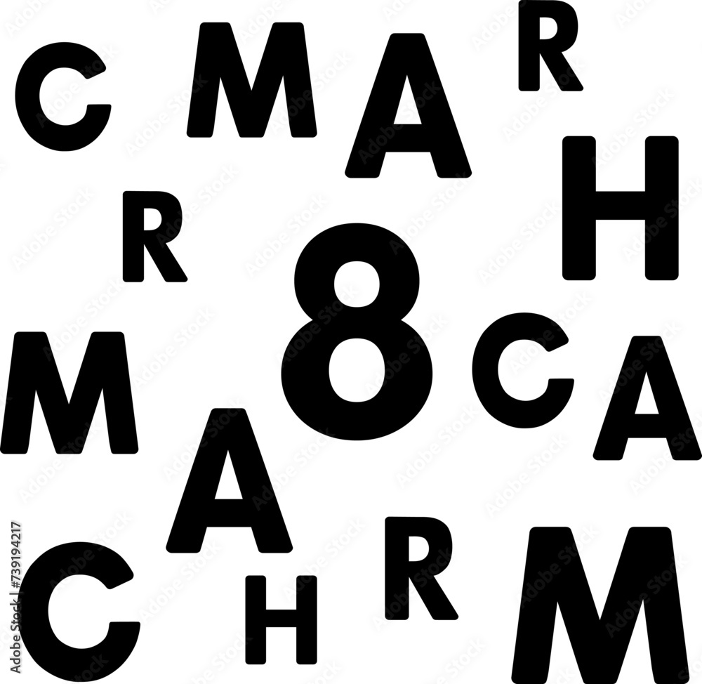 Vector handwriting text by 8 march. Isolated lettering by women day. Text for card in flat design Vector handwriting text by 8 march. Isolated lettering by women day. Text for card in flat design