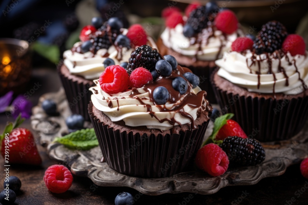 chocolate cupcakes with berries