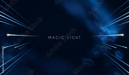 Abstract background with motion light. Space, cosmos, firework and comet light effect. Flyin asteroids. Quantum leap.