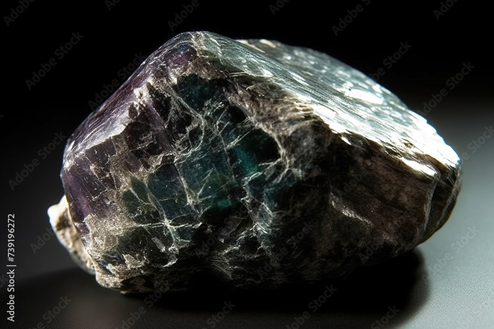 Fluororichterite is rare precious natural stone on black background. AI generated. Header banner mockup with space. Fluororichterite is rare precious natural stone on black background. AI generated. Header banner mockup with space.