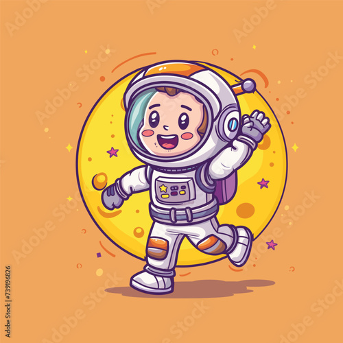 Cute character astronaut girl running in moon vector cartoon