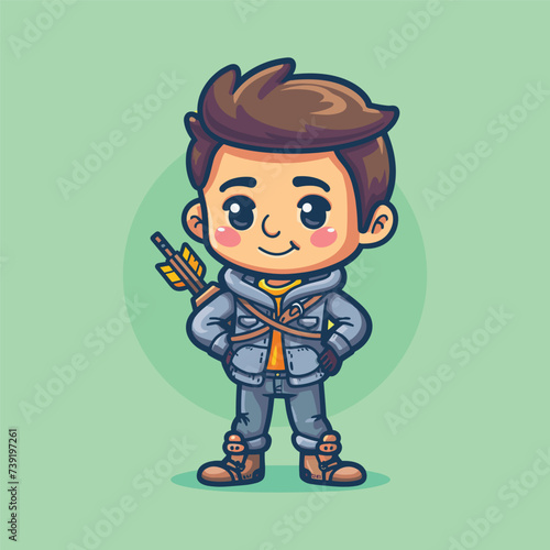 Cute character archer with his bow and arrows vector cartoon