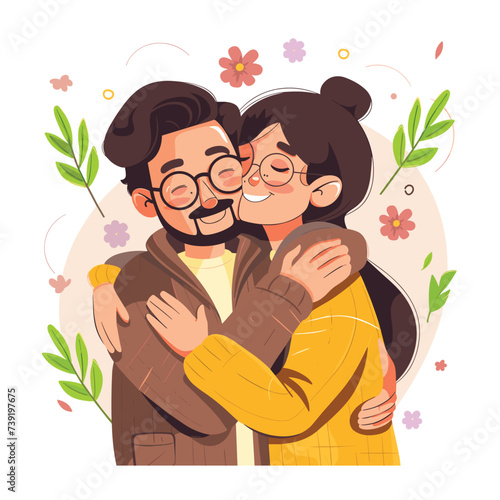 Beautiful flat illustration of a couple hugging vector
