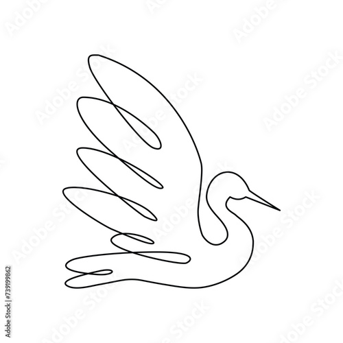 Heron single continuous one line out line vector art  drawing  and tattoo design on white background