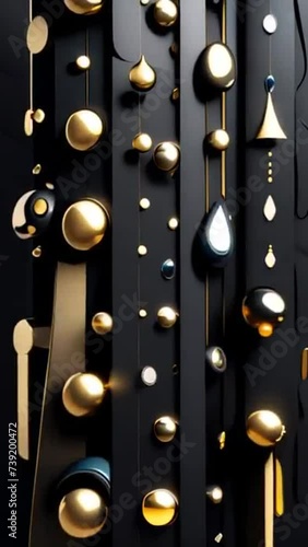 black, gold, blue drops abstract 3D background, verticale video, concept motion background voor sociaal media, wallpaper, reel photo