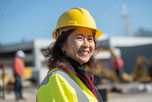 Middle aged Chinese woman at outdoors with worker cap