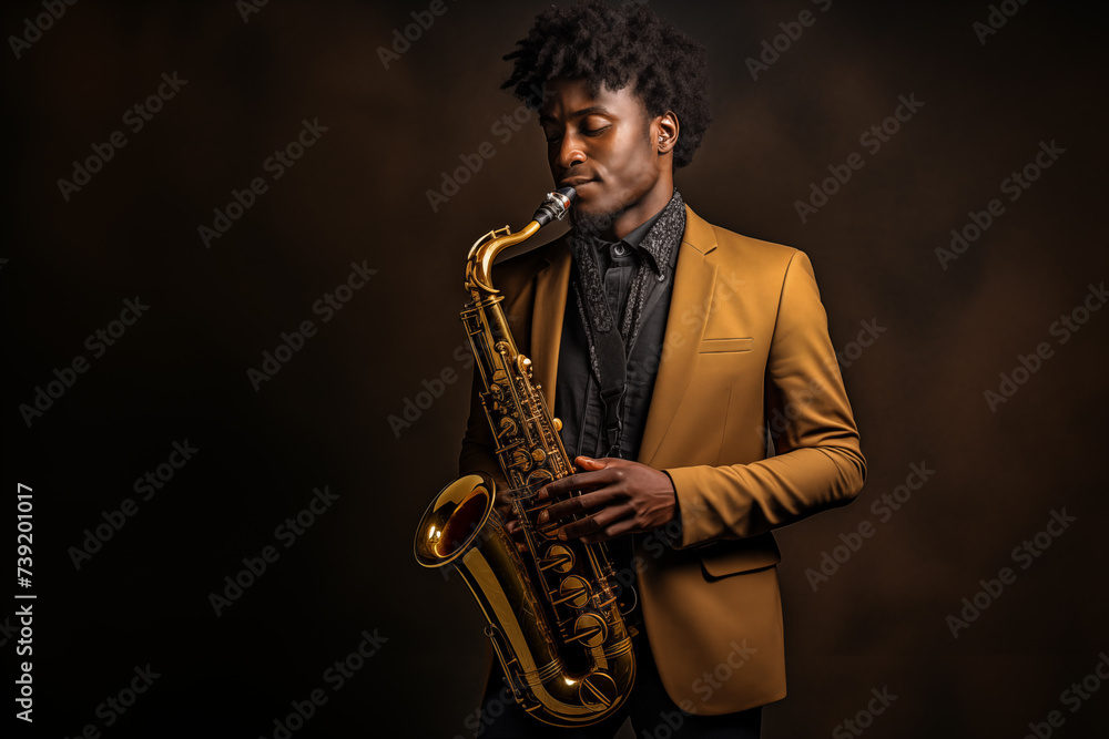Fototapeta premium Young African American man playing the saxophone