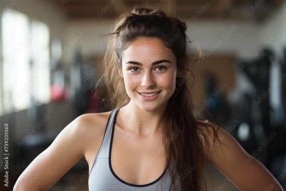 Young pretty brunette girl at indoors in sportswear