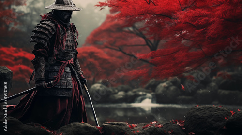 Samurai in japanischer Landschaft. Illustration
