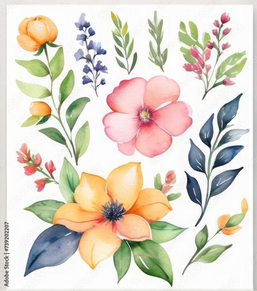 Floral Harmony Vibrant Watercolor Flowers Watercolor Painting of a Vibrant Flower Bunch Bunch of Flowers in Watercolor on White Background
